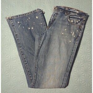 Ralph Lauren Polo Jean Co  Kelly Bootcut Sz 8 32L Splatter Y2K Distressed Hem